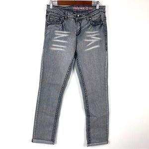 Rebel & Soul Grey Straight Leg Jeans Bling Pockets Grunge Punk Size 12